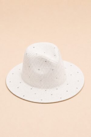 Chapeau Jada blanc à large bord avec strass