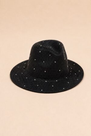 Chapeau Jada noir à large bord avec strass