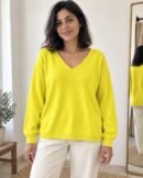 Pull Léger Col V — Jaune porté