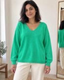 Pull Léger Col V — Vert d’eau porté