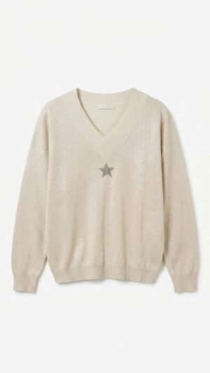 Pull Scintillant Etoile blanc cassé