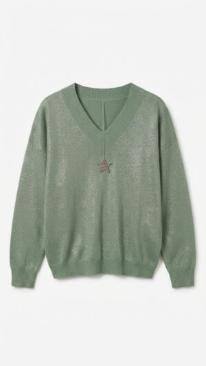 Pull Scintillant Etoile vert sauge